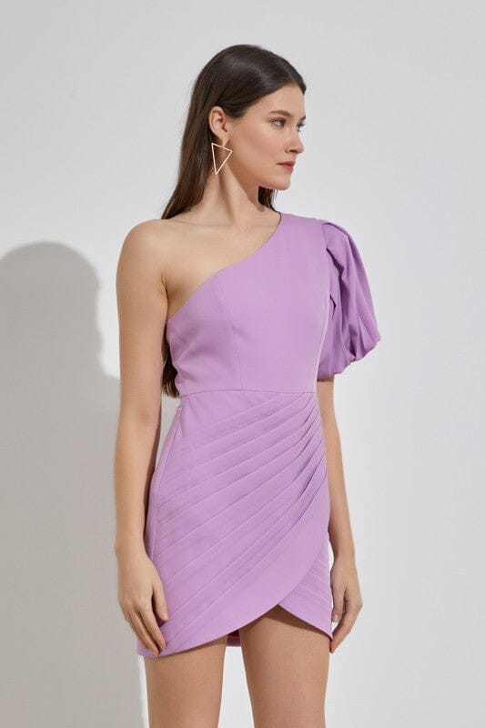 ONE SHOULDER RUFFLE DRESS Do + Be Collection LAVENDER S 