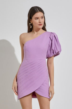 ONE SHOULDER RUFFLE DRESS Do + Be Collection LAVENDER S 