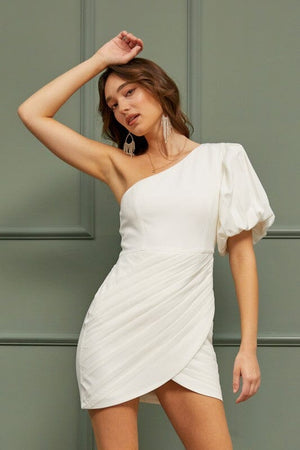 ONE SHOULDER RUFFLE DRESS Do + Be Collection WHITE S 
