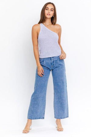 ONE SHOULDER TAPE YARN KNIT TOP LE LIS 
