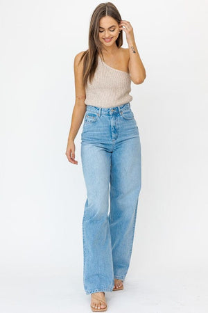 ONE SHOULDER TAPE YARN KNIT TOP LE LIS 