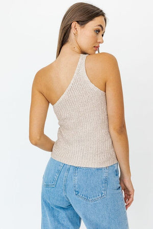 ONE SHOULDER TAPE YARN KNIT TOP LE LIS 