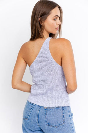 ONE SHOULDER TAPE YARN KNIT TOP LE LIS 
