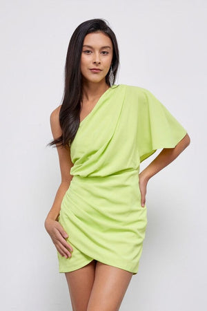 ONE SHOULDER WRAP DRESS Do + Be Collection LIME S 