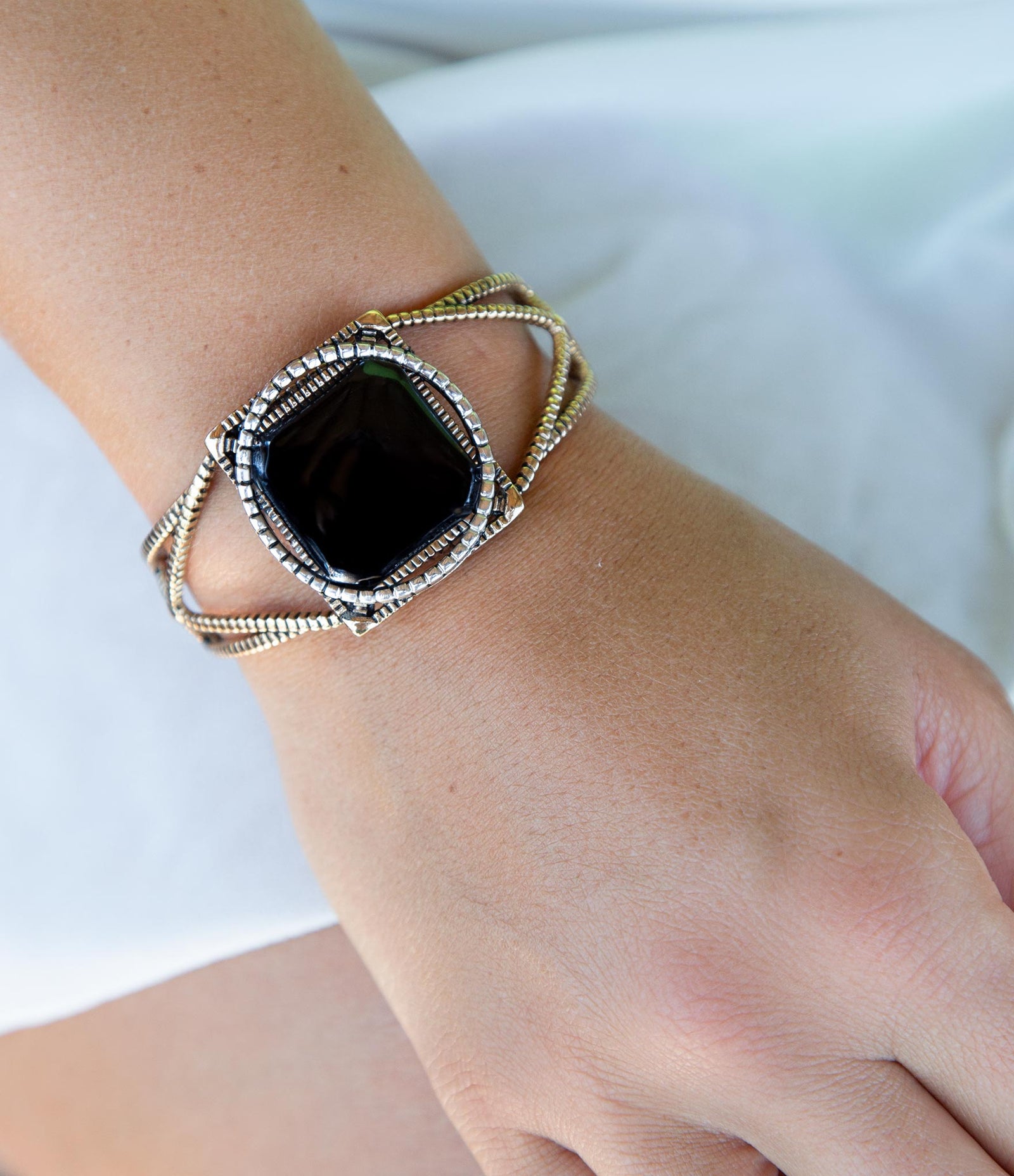 Onyx Mixed Metal Golden Cuff Bracelet
