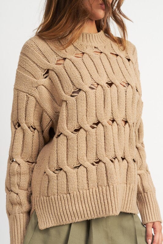 OPEN KNIT SWEATER WITH SLITS Emory Park TAUPE S 