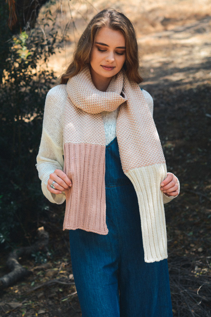 Open Work Knit Oblong Scarf Scarves Pink