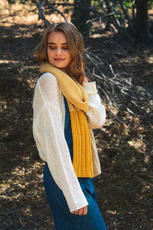 Open Work Knit Oblong Scarf Scarves Leto Collection Mustard 