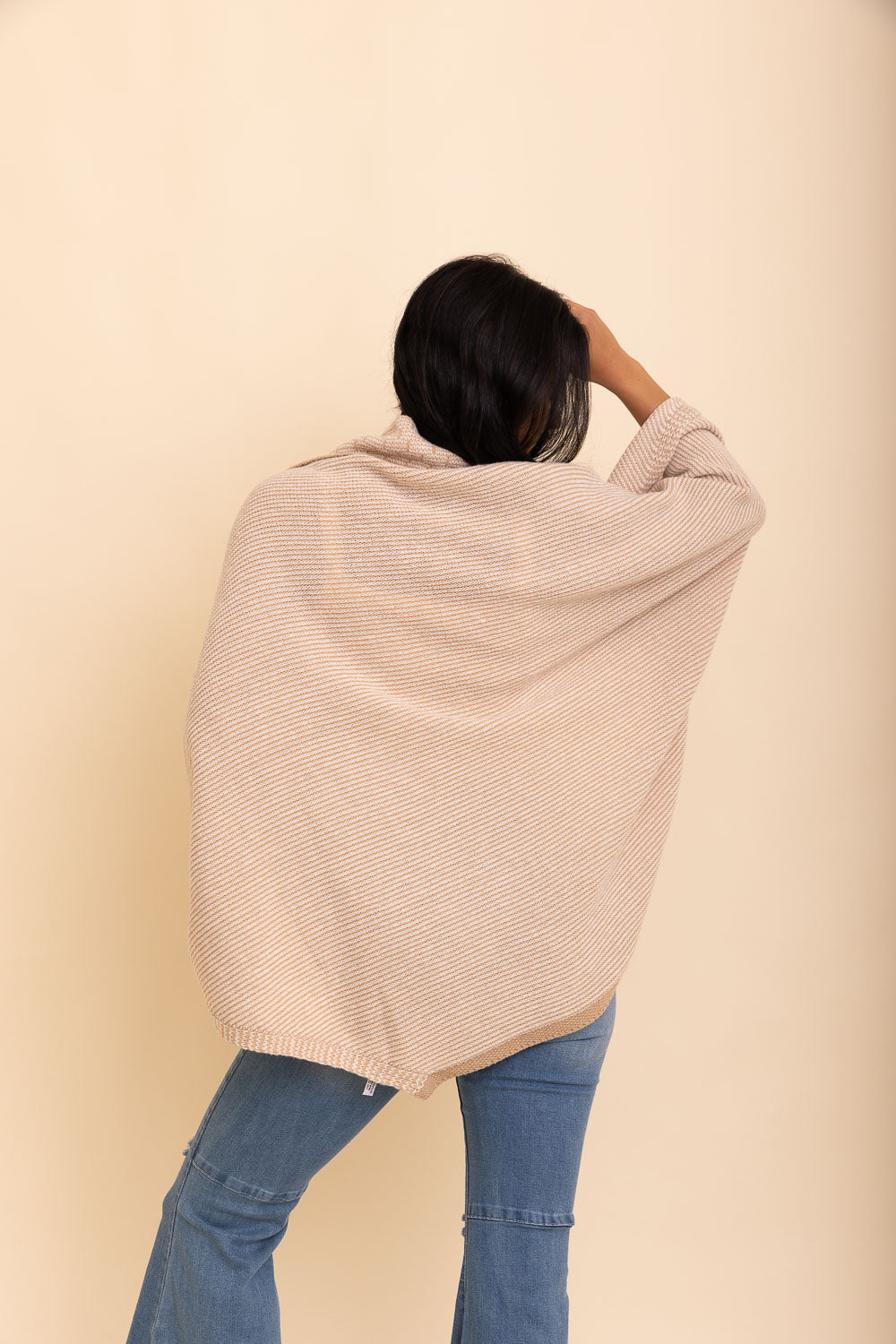 Over The Shoulder Knitted Shawl Ponchos One Size / Beige