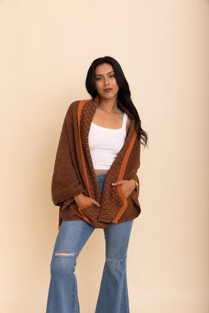 Over The Shoulder Knitted Shawl Ponchos Leto Collection One Size Camel 
