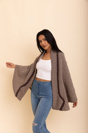 Over The Shoulder Knitted Shawl Ponchos Leto Collection One Size Mocha 