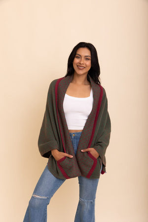 Over The Shoulder Knitted Shawl Ponchos Leto Collection One Size Olive 