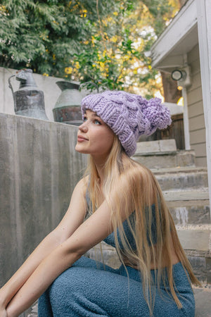 Oversized Chunky Knit Pom Beanie Beanies Leto Collection Lavender 
