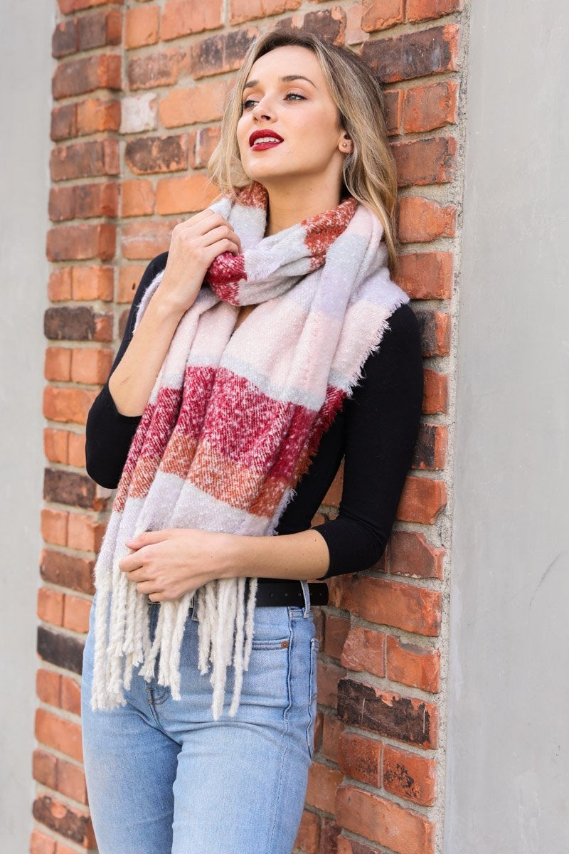 Oversized Stripe Tassel Scarf Scarves Lilac