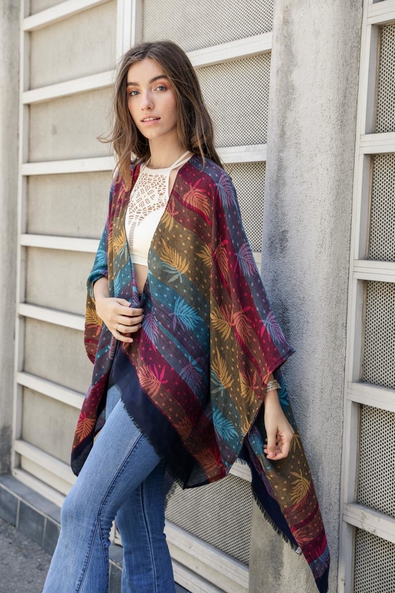 Palm & Dot Fringe Kimono Ponchos