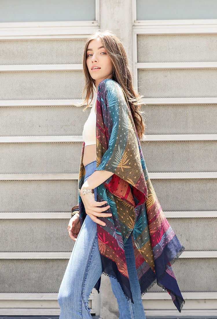 Palm & Dot Fringe Kimono Ponchos