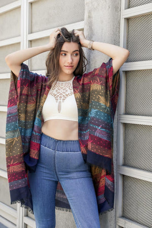 Palm & Dot Fringe Kimono Ponchos
