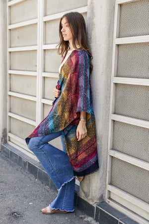 Palm & Dot Fringe Kimono Ponchos