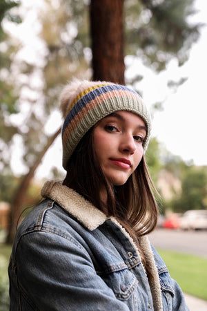 Pastel Stripe Knit Pom Beanie Hats & Hair Leto Collection 