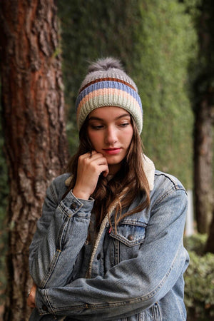Pastel Stripe Knit Pom Beanie Hats & Hair Leto Collection 