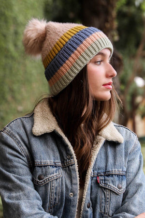 Pastel Stripe Knit Pom Beanie Hats & Hair Leto Collection Pink 