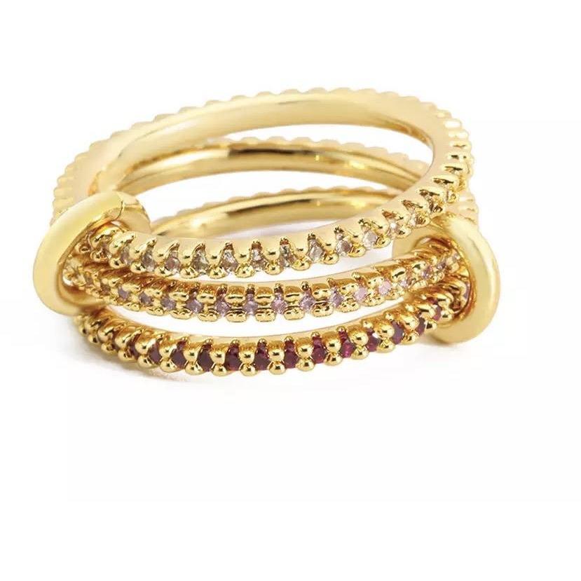 18k Gold Plated Pave Triple Ring Set