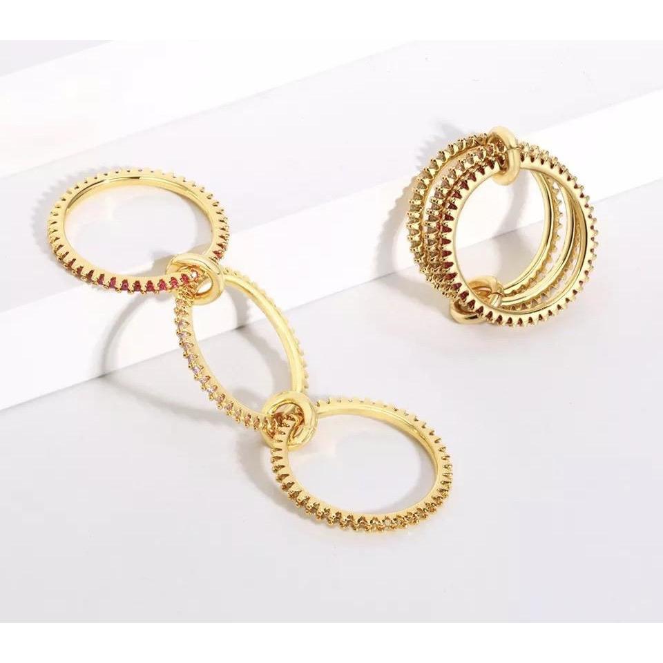 18k Gold Plated Pave Triple Ring Set