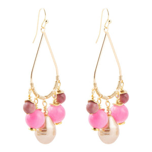 Peony Fuchsia Pink Jade Golden Drop Earrings