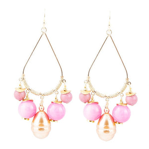 Peony Fuchsia Pink Jade Golden Drop Earrings