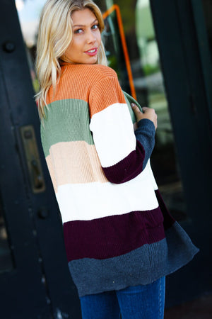 Perfectly You Plum & Olive Color Block Open Cardigan Bloom 2023 Winter Sale 