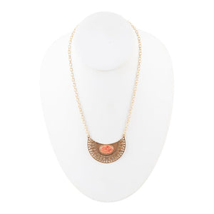Pharoah Orange Sponge Coral Pendant and Golden Bronze Necklace