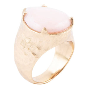 Pink Opal Golden Teardrop Ring