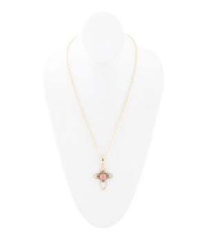 Pink Rhodonite Golden Cross Pendant Necklace