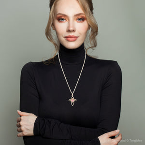 Pink Rhodonite Golden Cross Pendant Necklace