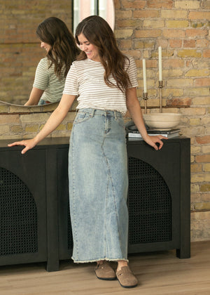 Piper A-line Long Denim Maxi Skirt