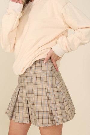 Plaid pleated mini skirt Lilou Beige check S 