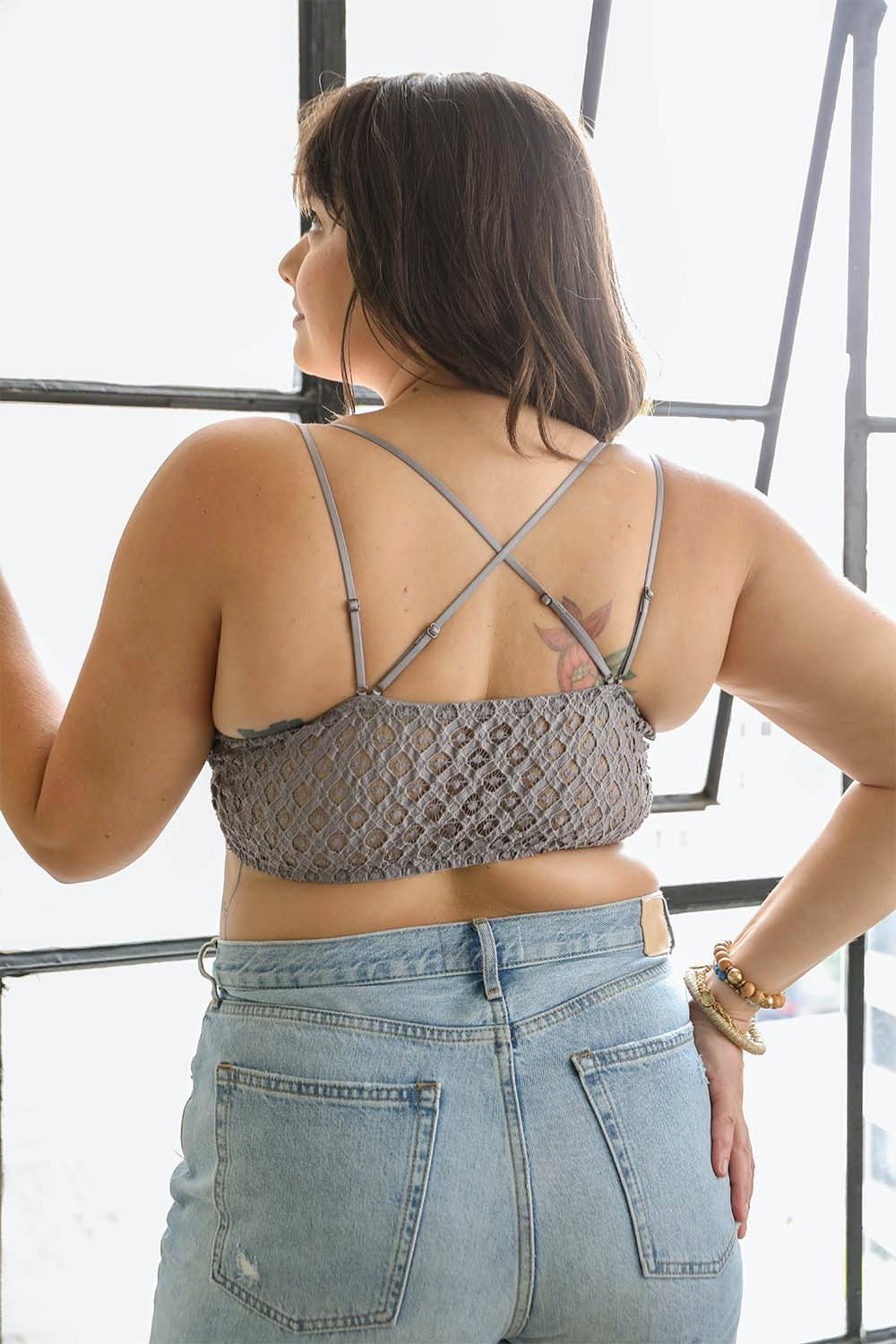 Plus Crochet Lace Longline Bralette Gray