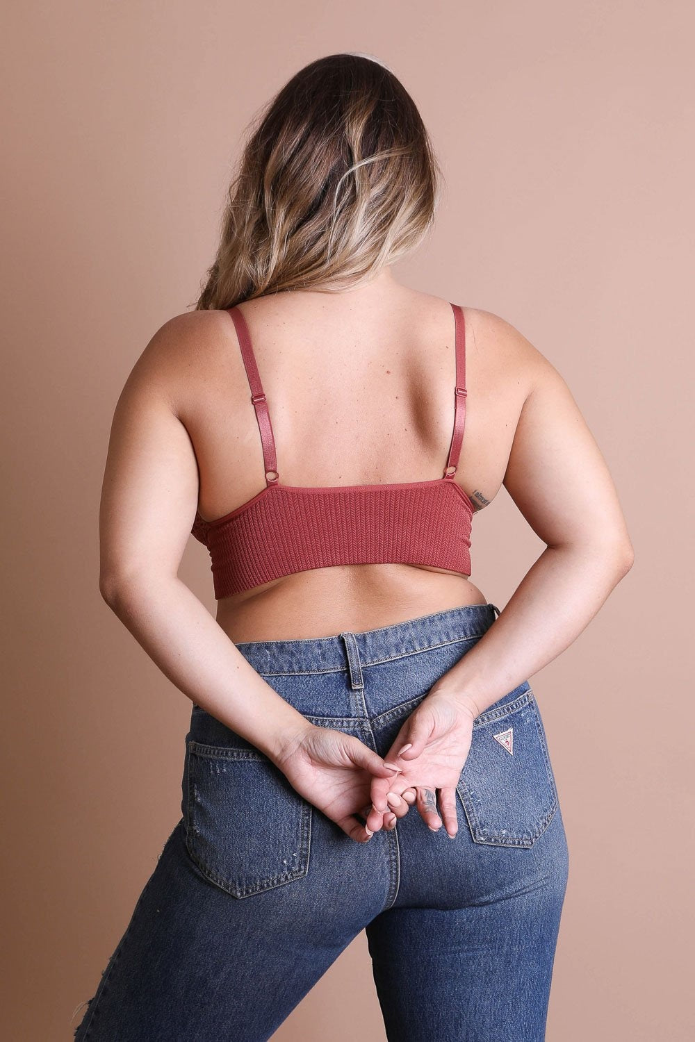 Waistband loop lace rust brami plus size stretchy cami top.