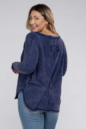 Plus Washed Baby Waffle Oversized Long Sleeve Top ZENANA 