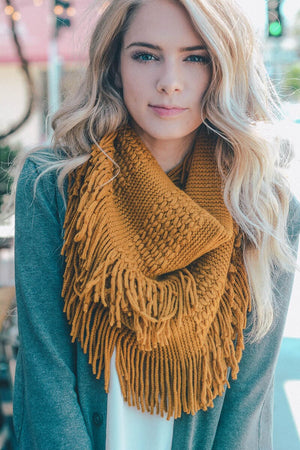 Pointelle Fringe Infinity Scarves Leto Collection Mustard 