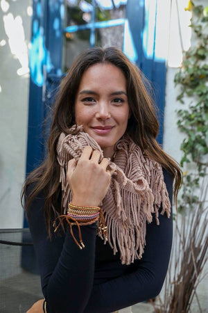 Pointelle Fringe Infinity Scarves Leto Collection Taupe 