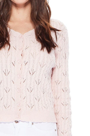 Pointelle Patterned Button Down Sweater Cardigan Mak 