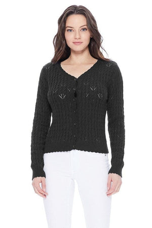 Pointelle Patterned Button Down Sweater Cardigan Mak Black S 