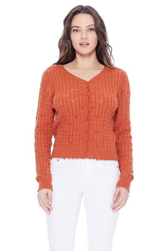 Pointelle Patterned Button Down Sweater Cardigan Mak Light Pink S 