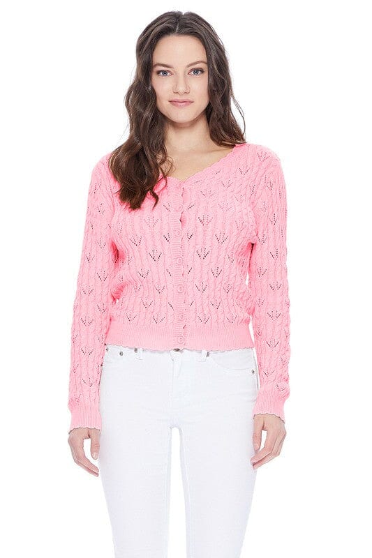 Pointelle Patterned Button Down Sweater Cardigan Mak Light Pink S 