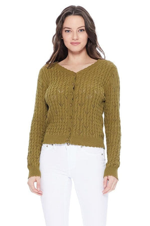 Pointelle Patterned Button Down Sweater Cardigan Mak Sage S 