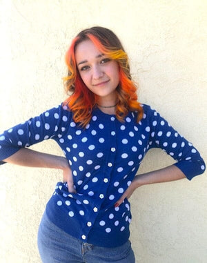 Polka Dot Jacquard 3/4 Sleeve Sweater Cardigan Mak 