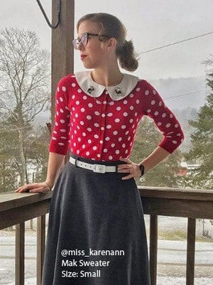 Polka Dot Jacquard 3/4 Sleeve Sweater Cardigan Mak 