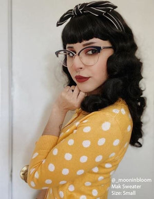 Polka Dot Jacquard 3/4 Sleeve Sweater Cardigan Mak 