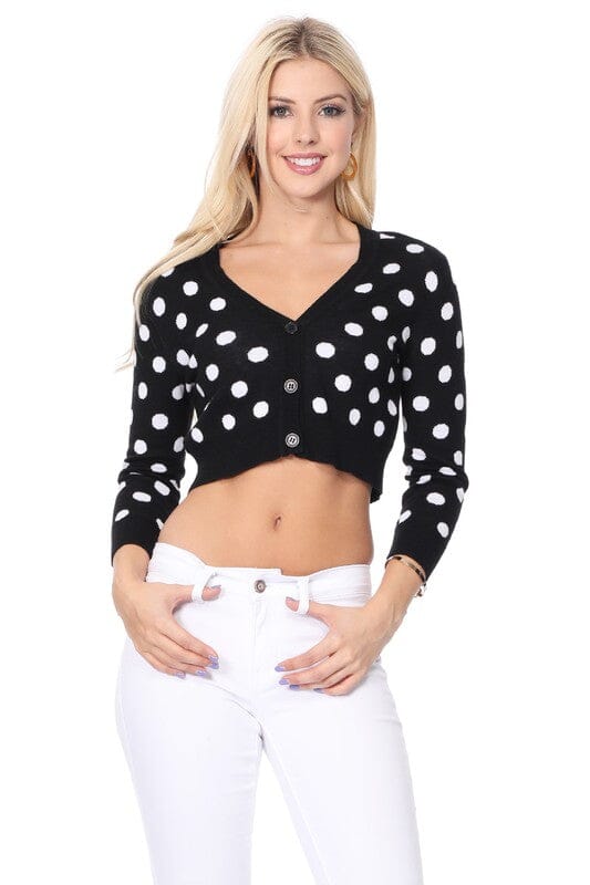 Polka Dot Jacquard Cropped Bolero Sweater Cardigan Mak Black/White S 